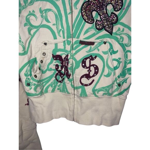 Rebel Spirit A Royal Way of Life Embroidered Rhinestones Zip Up Hoodie - Picture 5 of 8
